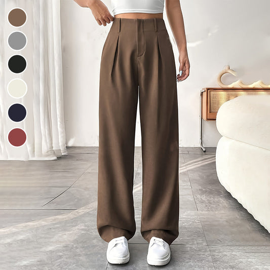 ✨Solid High-Waist Pants: Wide-Leg, Stretchy Comfort, Perfect for Every Outfit
