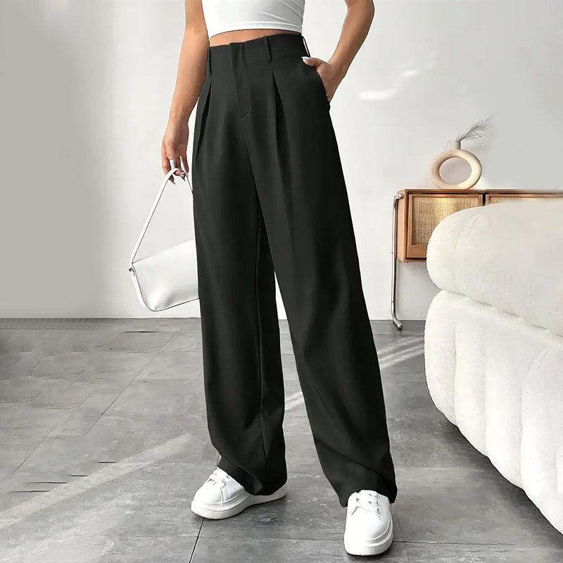 ✨Solid High-Waist Pants: Wide-Leg, Stretchy Comfort, Perfect for Every Outfit