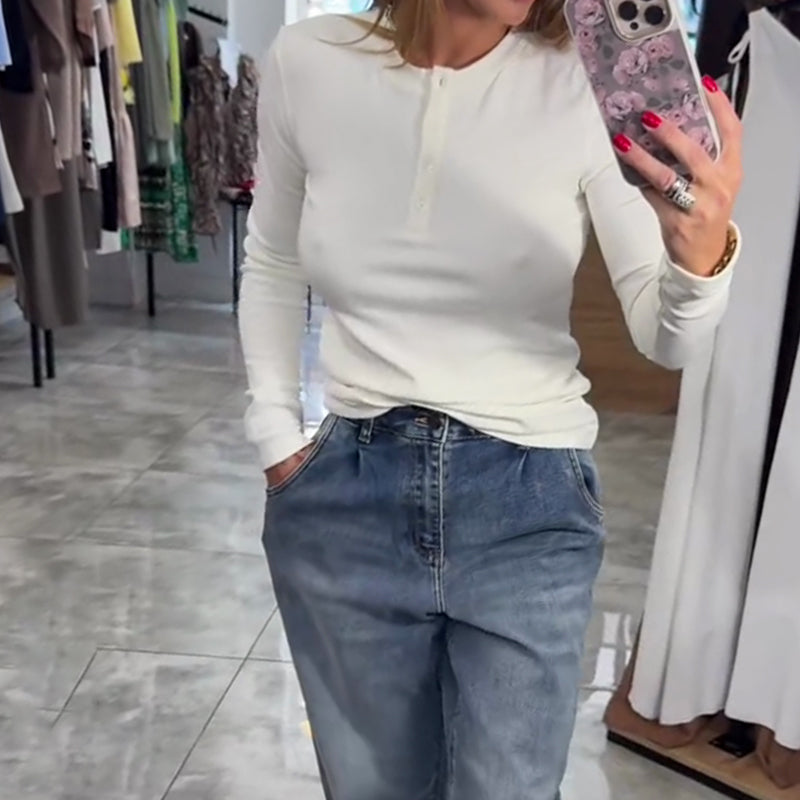 ✨Slim-Fit Button Top: Long-Sleeve, Tailored Fit, Effortless Chic Every Outing