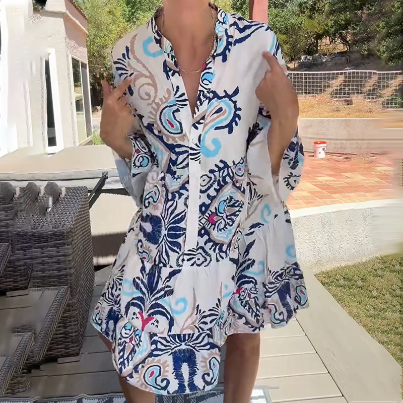 🌸Elegant Printed Flowy Dress: Women’s Loose Silhouette, Stylish & Comfortable