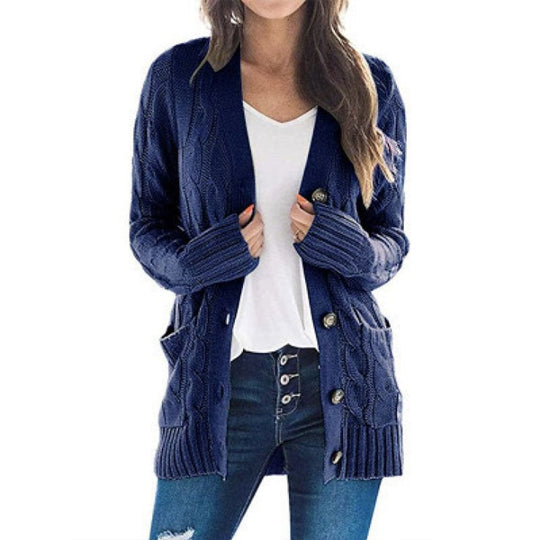 ZESICA Women's Fall Casual Long Sleeve Button Down Open Front Cable Knit Cardigan Sweater Coat