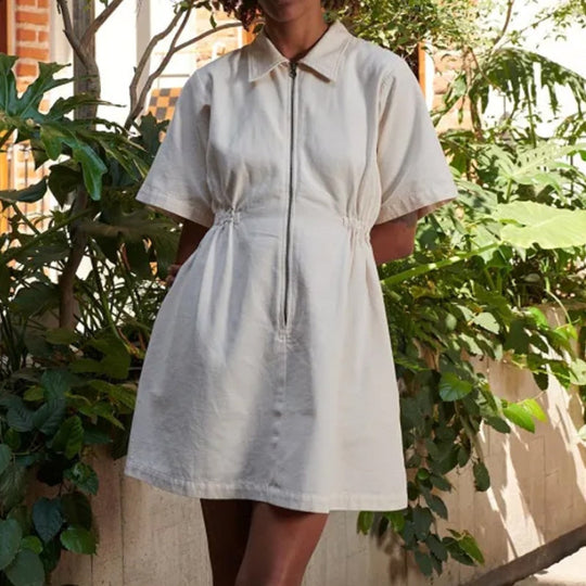 Women's Zipper Short Sleeve Dress with Pockets