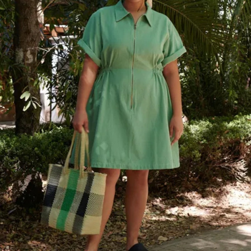 Women's Zipper Short Sleeve Dress with Pockets