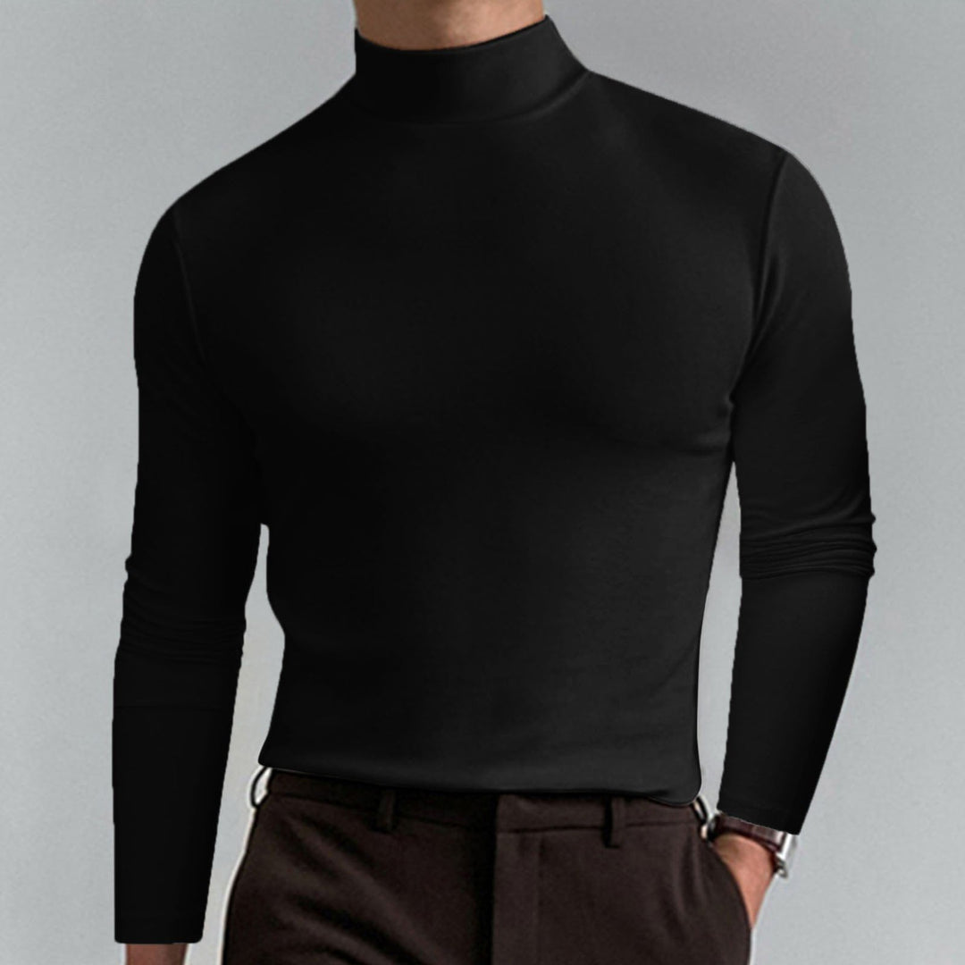 Men's High Neck Slim Fit T-Shirt - Stretchy & Breathable Fabric, Modern Style for Gym or Casual Wear