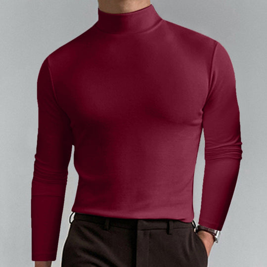 Men's High Neck Slim Fit T-Shirt - Stretchy & Breathable Fabric, Modern Style for Gym or Casual Wear