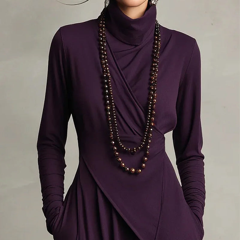 🎅🏻50% OFF🎉Women's Elegant High-Neck Asymmetrical Draped Maxi Dress