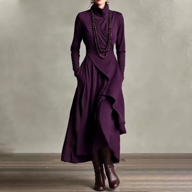 🎅🏻50% OFF🎉Women's Elegant High-Neck Asymmetrical Draped Maxi Dress