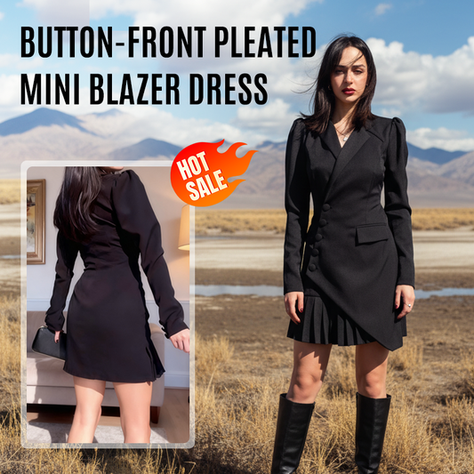 Button-Front Pleated Mini Blazer Dress