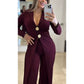 Women's Elegant Lapel Long-Sleeve Jumpsuit