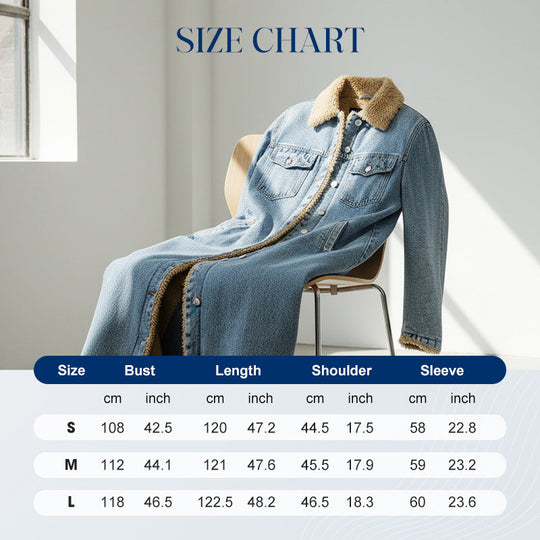 Women's Warm Lined Long Denim Coat
