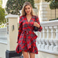 Women’s Stylish V-Neck Plaid Print Dress