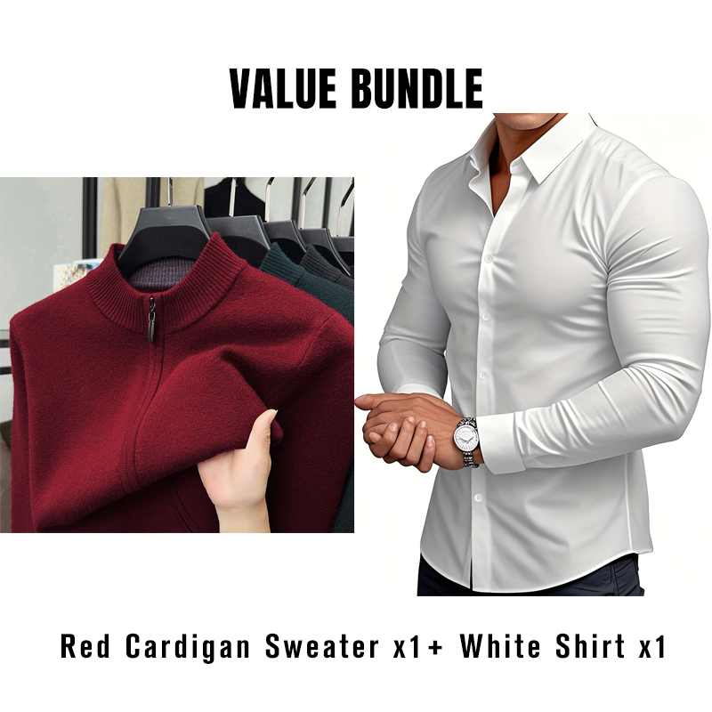 Value Bundle: Warm & Comfortable Knit Cardigan Sweater for Men + Shirt