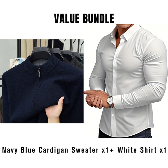 Value Bundle: Warm & Comfortable Knit Cardigan Sweater for Men + Shirt