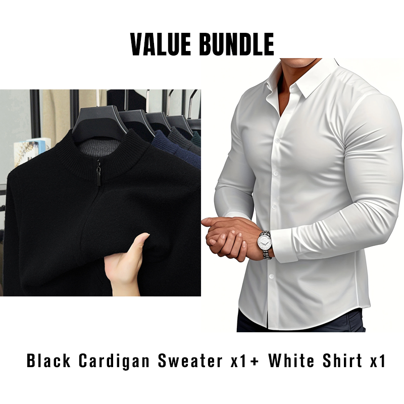 Value Bundle: Warm & Comfortable Knit Cardigan Sweater for Men + Shirt