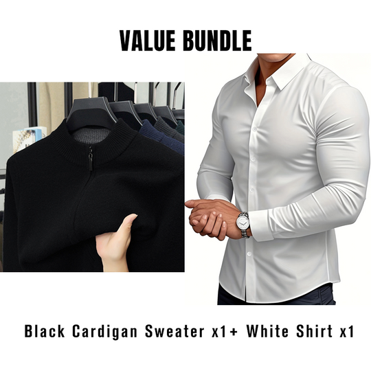 Value Bundle: Warm & Comfortable Knit Cardigan Sweater for Men + Shirt