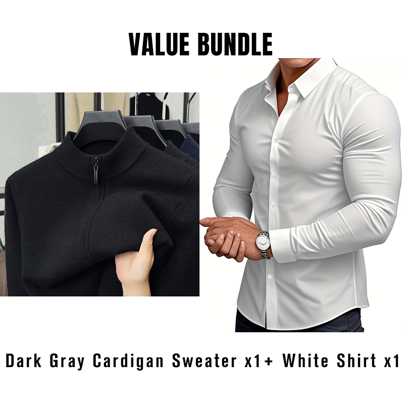 Value Bundle: Warm & Comfortable Knit Cardigan Sweater for Men + Shirt