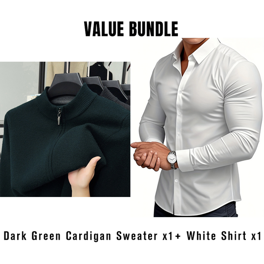 Value Bundle: Warm & Comfortable Knit Cardigan Sweater for Men + Shirt