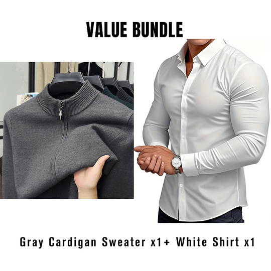 Value Bundle: Warm & Comfortable Knit Cardigan Sweater for Men + Shirt