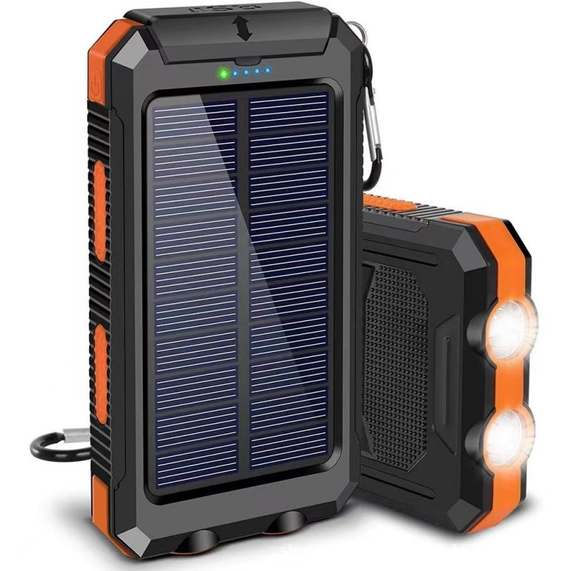 Sudrov 20000mAh Solar Power Bank Suitable for All Mobile Devices, Features Dual Flashlights, Carabiner, and Thermometer