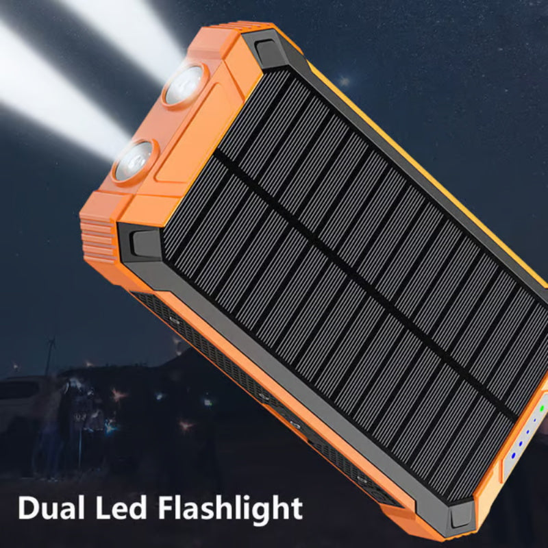 Sudrov 20000mAh Solar Power Bank Suitable for All Mobile Devices, Features Dual Flashlights, Carabiner, and Thermometer