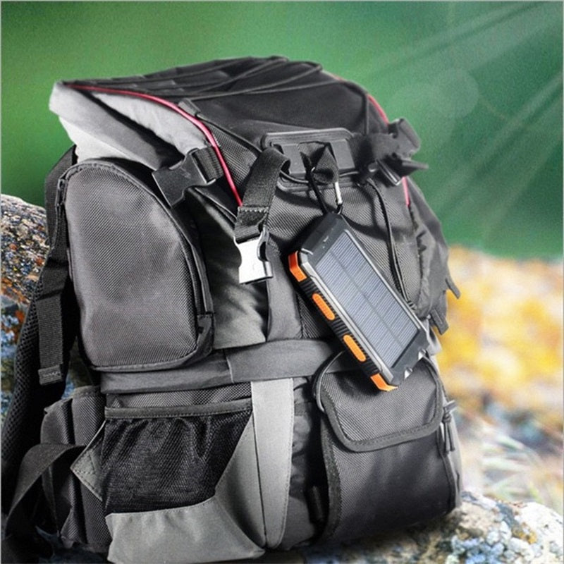 Sudrov 20000mAh Solar Power Bank Suitable for All Mobile Devices, Features Dual Flashlights, Carabiner, and Thermometer