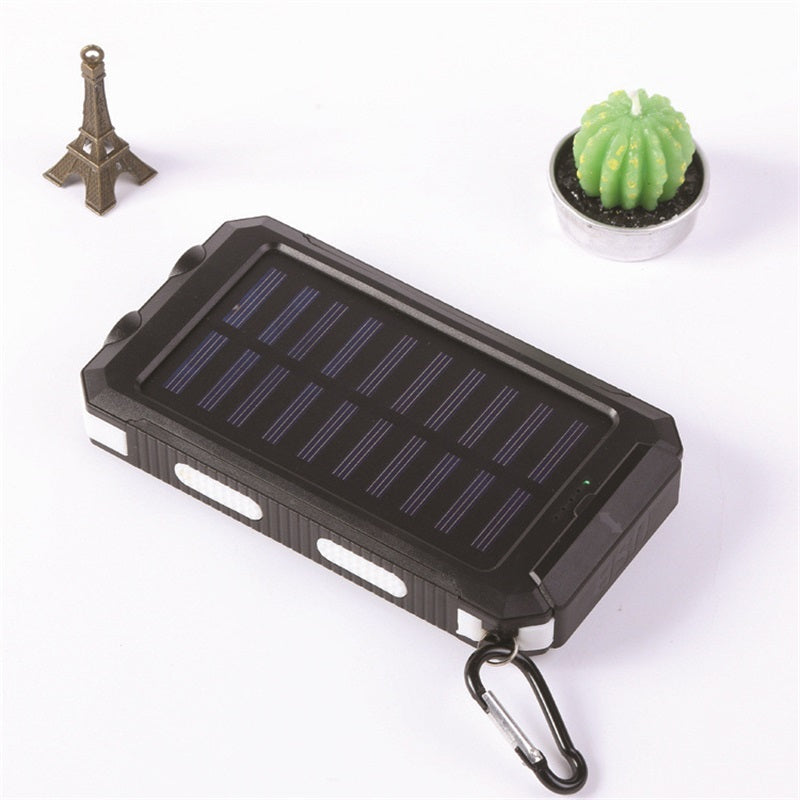 Sudrov 20000mAh Solar Power Bank Suitable for All Mobile Devices, Features Dual Flashlights, Carabiner, and Thermometer