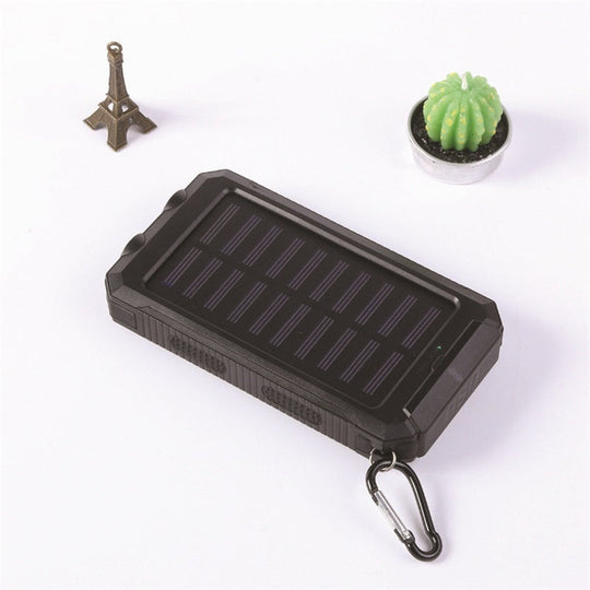 Sudrov 20000mAh Solar Power Bank Suitable for All Mobile Devices, Features Dual Flashlights, Carabiner, and Thermometer