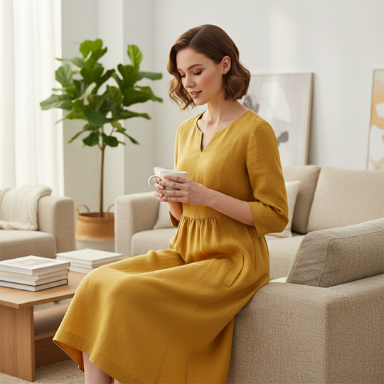 🔥🎁New arrival 50% OFF💥✨💖 V-Neck & 3/4 Sleeve Casual Dress with Pockets – Effortless Style & Comfort for Every Day 👗