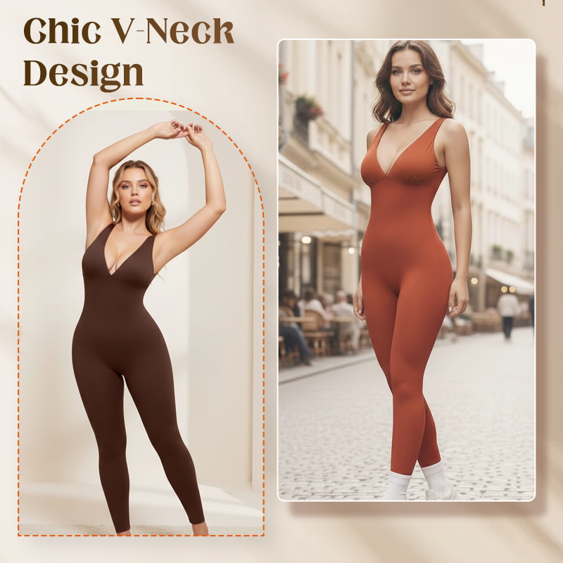 🥳2026 HOT SALE🥳💞50K+ SOLD!🌸🦋50% OFF High-Stretch V-Neck Jumpsuit – All-day ease for fitness & beyond. Breathable, flexible & effortlessly chic. Your go-to for movement. 🧘‍♀️💫