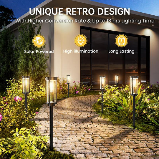☀️ LIMITED-TIME 50% OFF! ✨ Solar Pathway Lights Outdoor – Monocrystalline Panel, 14hr Runtime, Retro Design 🏡