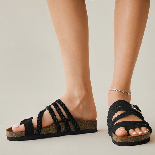 Women's Braided Strap Slide Sandals