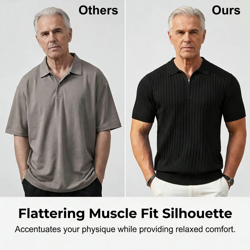 Men's Short Sleeve Ribbed Knit Zip-Up Shirt