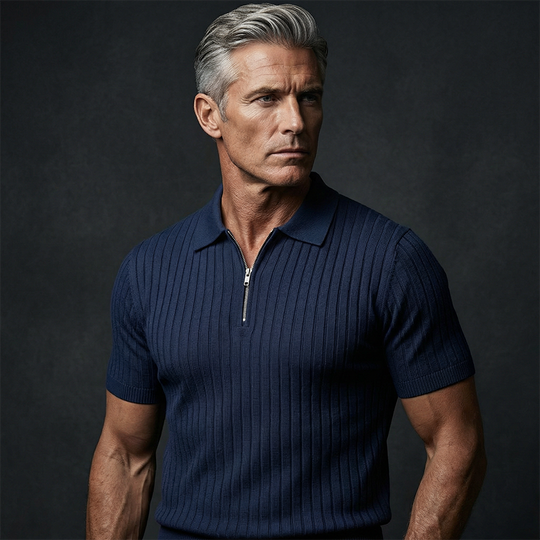 Men's Short Sleeve Ribbed Knit Zip-Up Shirt