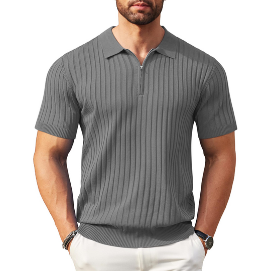 Men's Short Sleeve Ribbed Knit Zip-Up Shirt