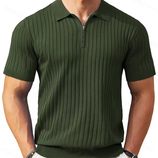 Men's Short Sleeve Ribbed Knit Zip-Up Shirt