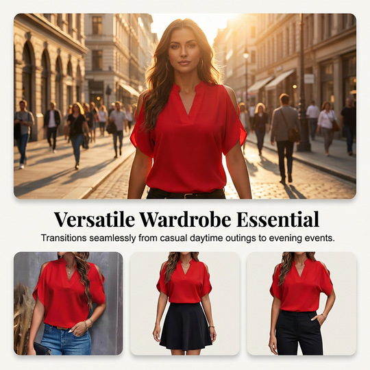Women's V-Neck Cold Shoulder Flutter Sleeve Top