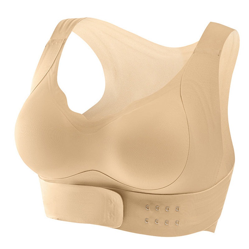【Postural correction】Women’s Beige Wireless Bra, Soft Breathable Non-removable Moulded Cups, Yoga Fitness Sportswear for Gym & Daily Training