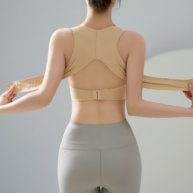 【Postural correction】Women’s Beige Wireless Bra, Soft Breathable Non-removable Moulded Cups, Yoga Fitness Sportswear for Gym & Daily Training