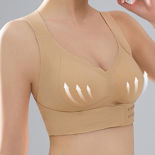 【Postural correction】Women’s Beige Wireless Bra, Soft Breathable Non-removable Moulded Cups, Yoga Fitness Sportswear for Gym & Daily Training