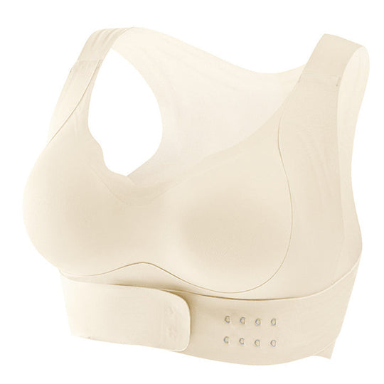 【Postural correction】Women’s Beige Wireless Bra, Soft Breathable Non-removable Moulded Cups, Yoga Fitness Sportswear for Gym & Daily Training