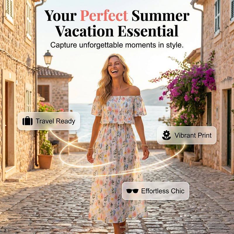 Women's Off The Shoulder Dress Wedding Guest Dress Summer Casual Long Ruffle Party Side Split Beach Maxi Dresses with Pockets