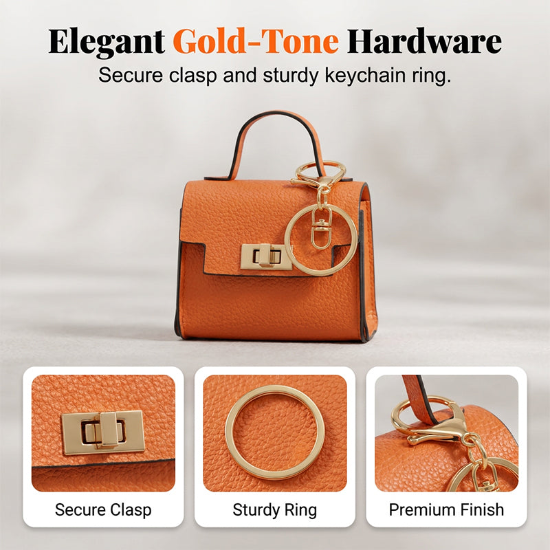 Mini Square Bag Pendant Keychain - High Quality Leather with Colorful Strap