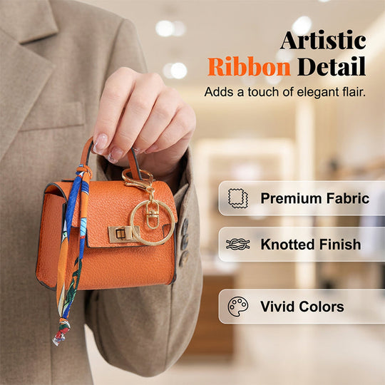 Mini Square Bag Pendant Keychain - High Quality Leather with Colorful Strap