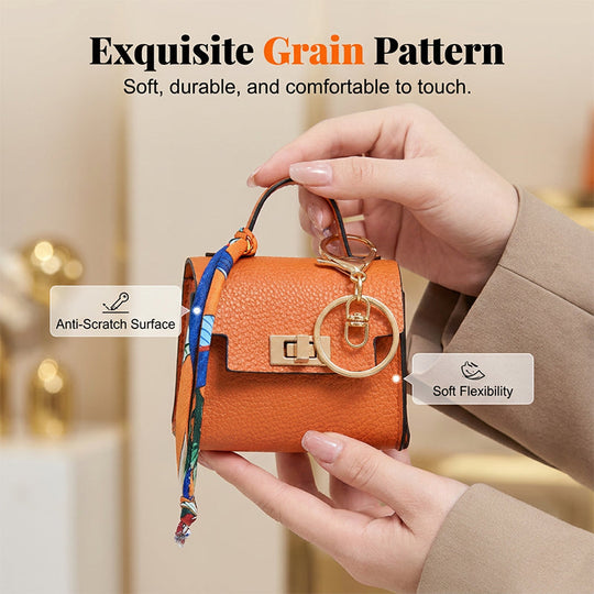 Mini Square Bag Pendant Keychain - High Quality Leather with Colorful Strap