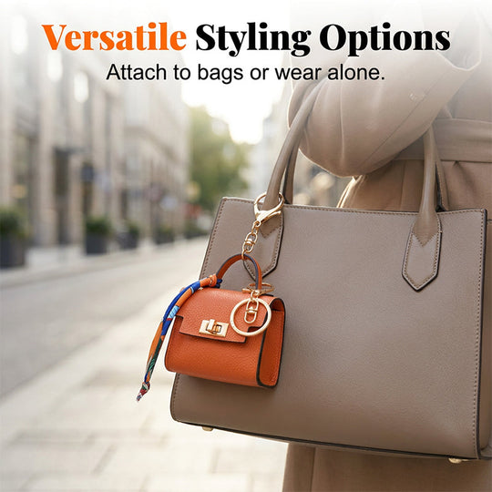 Mini Square Bag Pendant Keychain - High Quality Leather with Colorful Strap