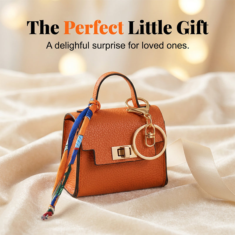 Mini Square Bag Pendant Keychain - High Quality Leather with Colorful Strap