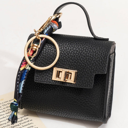 Mini Square Bag Pendant Keychain - High Quality Leather with Colorful Strap