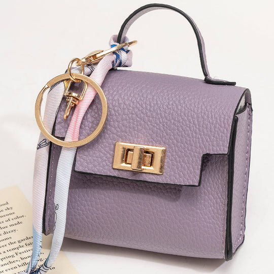 Mini Square Bag Pendant Keychain - High Quality Leather with Colorful Strap
