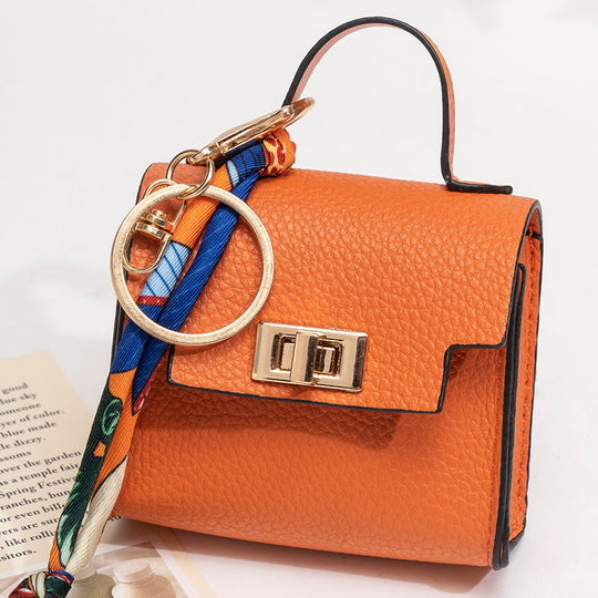 Mini Square Bag Pendant Keychain - High Quality Leather with Colorful Strap