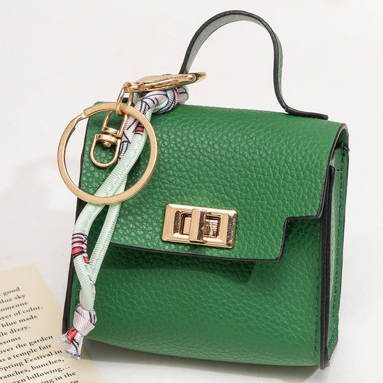 Mini Square Bag Pendant Keychain - High Quality Leather with Colorful Strap